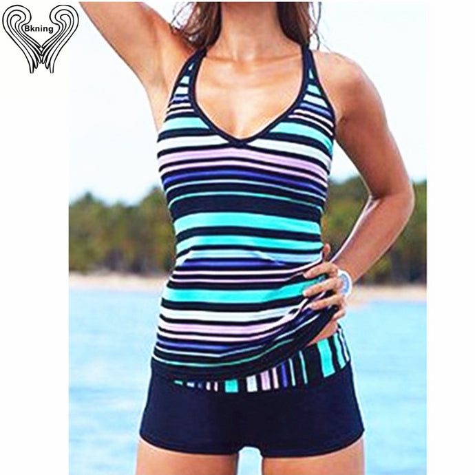 Bikini Sporty Striped Swimsuit Plus Size