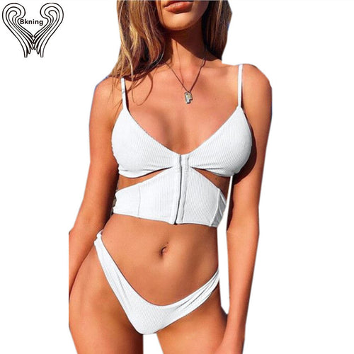 Solid White Zipper Bikini